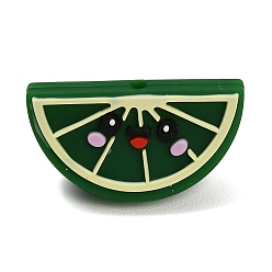 Lemon Fruit Theme Food Grade Eco-Friendly Silicone Beads, Dark Green, Lemon Slice, 16x30x13mm, Hole: 2mm