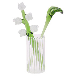 Couleur Mélangete 2Pièces de décorations florales en verre, décorations pour la maison, pour la décoration d'affichage de bonsaï charnu, avec vase en verre 1pc, couleur mixte, 74x15x15mm