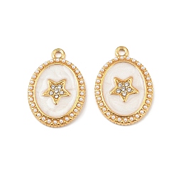 Белый 304 нержавеющей стальной эмали подвески, овальные со звездой, со стразами и абс-пластиком, реальный 18 k позолоченный, вакуумное покрытие pvd, белые, 21.5x15x2 мм, отверстие : 1.6 мм