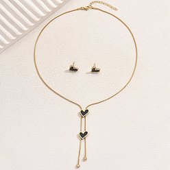 Сердце Комплект украшений из нержавеющей стали в форме сердца, цветка, веера, кисточки для женщин, комплекты из ожерелий-лариатов и серег-гвоздиков, сердце