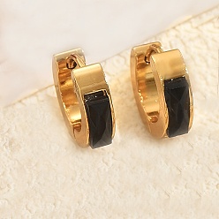 Черный Алмаз Прямоугольные серьги-кольца из нержавеющей стали, золотые, со стразами, черный алмаз, 4 мм