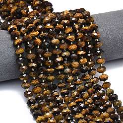 Тигровый глаз Природных тигровый глаз бисер нитей, граненые, рондель, с бисером, 8.5~10x5.5~6.5 мм, отверстие : 1 мм, около 43~45 шт / нитка, 15.35'' (39 см)