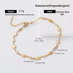 Flor Pulseras minimalistas de eslabones de acero inoxidable para mujer, dorado, flor, 304 pulgada (9.06 cm)