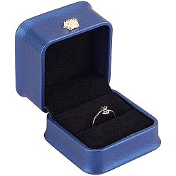 Dark Blue PU Imitation Leather Ring Gift Boxes, with Velvet Inside, for Wedding, Jewelry Storage Case, Rectangle, Dark Blue, 5.8x5.9x4.5cm, Inner diameter: 49x44mm