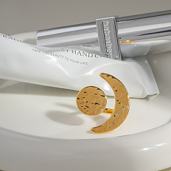 Настоящее золото 18K Регулируемые открытые манжеты из нержавеющей стали для женщин, Солнце и луна, реальный 18 k позолоченный, 19.2 мм, внутренний диаметр: регулируемый