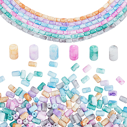 (52) Непрозрачная лаванда 6 нити 6 цвета непрозрачные, окрашенные при выпечке, стеклянные бусины с эффектом кракле нити, матовые, колонка, разноцветные, 7.5x4.5 мм, отверстие : 1 мм, около 49 шт / нитка, 18.31 дюйм (46.5 см), 1 нить / цвет