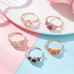 Light Gold Кольца из натурального драгоценного камня, украшения из медной проволоки для женщин, золотой свет, 7.5~8 мм, внутренний диаметр: 18.5~19 мм