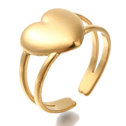 Золотой 304 из нержавеющей стали манжеты кольца, сердце, золотые, регулируемый, 12 мм