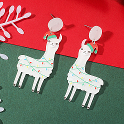 Нержавеющая Сталь Цвет Рождественские акриловые серьги-гвоздики, 304 штифт из нержавеющей стали, овца, цвет нержавеющей стали