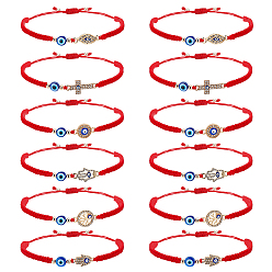 Красный 2 наборы браслеты из бисера со смоляным сглазом, браслеты с кристаллами и стразами в виде дерева и хамсы для женщин, красные, 1-3/4~3-1/8 дюйм (4.6~7.9 см), 1 шт / стиль, 6 стиль, 6 шт / комплект