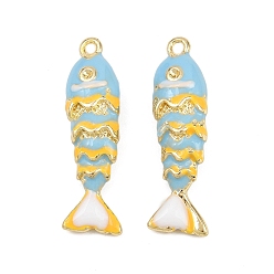 Небесно-голубой Настройки горный хрусталь эмаль кулон сплава, рыба, золотые, голубой, пригодный для стразов 1.2 мм, 31x8.5x6 мм, отверстие : 1.5 мм