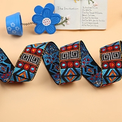 Azul Cinta jacquard de rombos de poliéster de estilo étnico, accesorios de la ropa, azul, 1-1/4 pulgada (32 mm), aproximadamente 21.87 yardas (20 m) / rollo
