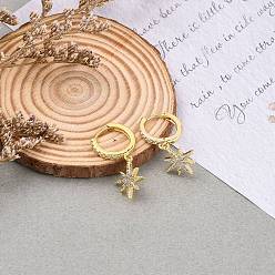 Золотой Серьги-кольца из латуни с микропаве из прозрачного кубического циркония, долговечный, звезда, золотые, 27 мм, штифты : 1 мм