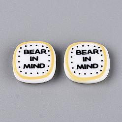 Слово Печатные непрозрачные бусины из смолы, квадрат со словом, иметь в виду, 20~20.5x20~20.5x6 мм, отверстие : 1.2~1.4 мм