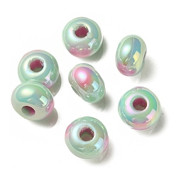 Medium Aquamarine UV Plating Rainbow Iridescent Acrylic Beads, Two Tone, Rondelle, Medium Aquamarine, 13.5~14x8.5~9mm, Hole: 4.5mm
