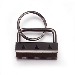 Gunmetal Electroplate Iron Split Key Rings, Keychain Clasp Findings, with Ribbon Ends, Gunmetal, End: 24x32.5x14mm, Ring: 24x2.5mm