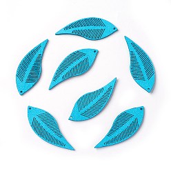 Голубой Подвеска из искусственной замши, лист, голубой, 44x16x1.6 мм, отверстие : 1.2 мм