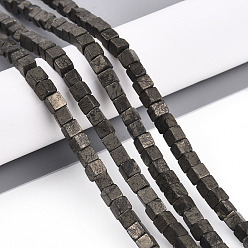 Пирит Природного пирита бисер нитей, кубические, 4~4.5x4~4.5x4~4.5 мм, отверстие : 0.8~0.9 мм, около 85~88 шт / нитка, 14.76~15.35'' (37.5~39 см)