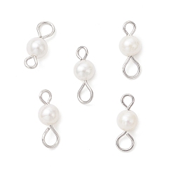 Нержавеющая Сталь Цвет Подвески-коннекторы из натурального культивированного пресноводного жемчуга круглой формы, с 304 двойными петлями из нержавеющей стали, белые, цвет нержавеющей стали, 12x4 мм, отверстие : 1.8~3 мм