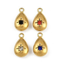 (52) Непрозрачная лаванда 304 прелести нержавеющей стали, со стразами, очарование слезы, реальный 18 k позолоченный, ионное покрытие (ip), разноцветные, 15x8.5x5.5 мм, отверстие : 1.6 мм