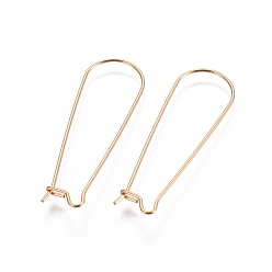 Настоящее золото 18K 304 обруч серьги из нержавеющей стали, провод почки, реальный 18 k позолоченный, 21 датчик, 39x12.5 мм, штифты : 0.7 мм