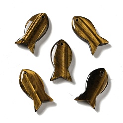 Тигровый глаз Природных тигровый глаз подвески, рыбы прелести, 39x20x7~7.5 мм, отверстие : 2.3 мм