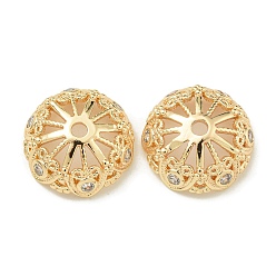 Настоящее золото 14K Покрытие стойки латунь микро паве прозрачные колпачки из кубического циркония, долговечный, без свинца и без кадмия, цветок, реальный 14 k позолоченный, 14.5x5.5 мм, отверстие : 1.8 мм