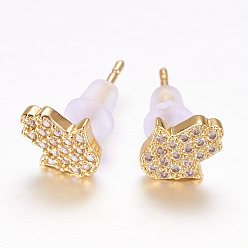 Doré  Micro cuivres ouvrent zircone cubique boucles d'oreille, hamsa main / main de fatima / main de miriam, or, 8x7x2 mm, broches: 0.6 mm