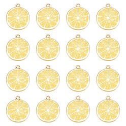 Желтый 40подвески из эмалированной стали с покрытием из светлого золота, без кадмия, без никеля и без свинца, ломтик лимона, желтые, 26x23x2 мм, отверстие : 2 мм