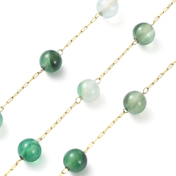Golden Ion Plating(IP) 304 Stainless Steel with Dyed & Heated Natural Agate Chains, Soldered, Round, Golden, 2.5x0.5x0.2mm