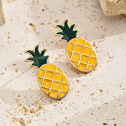 Настоящее золото 18K Серьги-гвоздики из сплава в форме ананаса, реальный 18 k позолоченный, 24x12 мм