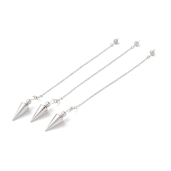 Платина Стойка гальваническая латунная тросовая цепь конус биолокационные маятники, с застежками-карабинами из сплава и железными круглыми бусинами, без кадмия и без свинца, платина, 245 мм, отверстие : 2 мм