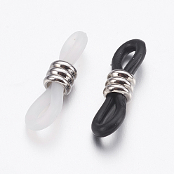 Platinum Eyeglass Holders, Glasses Rubber Loop Ends, with Nickel Free Brass Findings, Mixed Color, Platinum, 20x6mm, Hole: 2x3mm