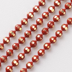 Красный Латунные граненые шариковые цепи, пайки, стойки покрытие, два тона, красные, 1.5 мм