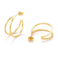 Golden 925 Sterling Silver Stud Earrings, Split Earrings, with Ear Nuts, Golden, 22x8.5mm, Pin: 0.6mm