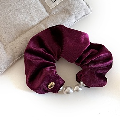 Средний Фиолетово-красный Бархат с пластиковыми жемчужинами для волос, для девочек или женщин, резинка для волос / резинки для волос, средне фиолетовый красный, 110 мм