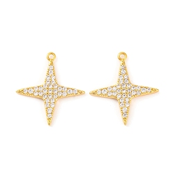 Настоящее золото 18K Латунные микропаве прозрачные подвески с фианитом, звезда, реальный 18 k позолоченный, 20.8x18.9x1.9 мм, отверстие : 1.2 мм