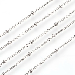 Нержавеющая Сталь Цвет Устойчивы к потускнению 304 цепи из нержавеющей стали, спутниковые сети, с шариков Rondelle, пайки, Плоско-овальные, цвет нержавеющей стали, ссылка: 1.5x1 mm, бусина : 2x1 mm