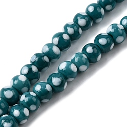 чирок Бусины лэмпворк , круглый в горошек, зелено-синие, 6~6.5x5~6 мм, отверстие : 1.2~1.6 мм, около 49~50 шт / нитка, 9.84''~10.23" (25~26 см)