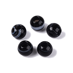 Полосатый Агат Натуральный черный полосатый агат (окрашенный и подвергнутый термической обработке), европейские бусины, гладкий круглый, бусины с большим отверстием, 10x9 мм, отверстие : 4 мм