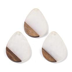 Белый Подвески из смолы и дерева, слезинки, белые, 35.5x26.5x3 мм, отверстие : 2 мм