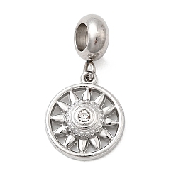 Нержавеющая Сталь Цвет 304 европейские подвески из нержавеющей стали с кристаллами и стразами, подвески с большими отверстиями в форме солнца, цвет нержавеющей стали, 25 мм, отверстие : 4.5 мм, Кулон : 15.5x13x4.5 мм