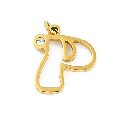 Letter P 304 подвески из нержавеющей стали, с кубического циркония, подвески-буквы с соединительными кольцами, реальный 18 k позолоченный, Письмо P, 19.5x17x2 мм, отверстие : 3 мм