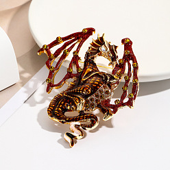 Кокосово-Коричневый Эмалированные булавки летающего дракона, значки со стразами из сплава для одежды, кокосового коричневый, 94x80 мм