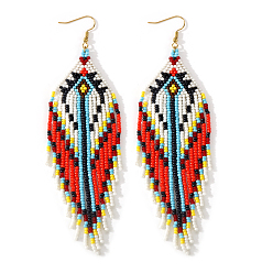 Красный Богемский стеклянный бисер ручной работы шестигранные серьги-подвески, золотые, красные, 155x40 мм