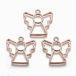Розовое Золото Стойки из пластика с открытыми задними подвесками, для diy уф смолы, эпоксидная смола, Прессованные цветочные украшения, без кадмия, без никеля и без свинца, ангел, розовое золото , 27x29x2.5 мм, отверстие : 2.5 мм