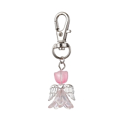 Perlas de Color Rosa Decoraciones colgantes de cristal de ángel, con broches de la aleación de la garra giratoria de langosta, rosa perla, 63 mm