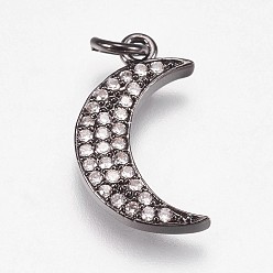 Черный Цвет Металла Латунные микро проложить кубического циркония подвески, луна, металлический черный , 19x11x2 мм, отверстие : 2.5 мм