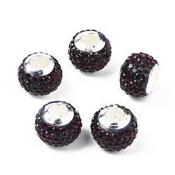 Гранат Ручная работа полимерной глины горный хрусталь европейские шарики, с серебристыми пластиковыми двойными жилами ccb, бусины с большим отверстием, рондель, гранат, 12.5~13x10 мм, отверстие : 4.5 мм