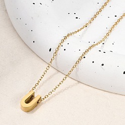 Letter U Ионное покрытие (ip) 304 ожерелья с подвесками из нержавеющей стали, реальный 18 k позолоченный, буквы, Буква U, 15.94 дюйм(40.5см)~16.14 дюйм(41см)+54мм удлинитель, буквы: 10x6x4 мм.